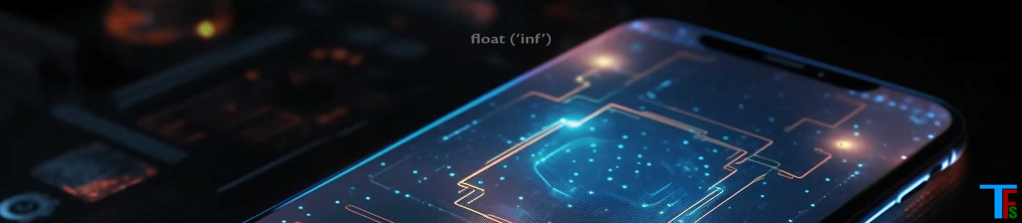 Heading graphic for AI, Devtech, Comms showing a phone with luminous circuitry