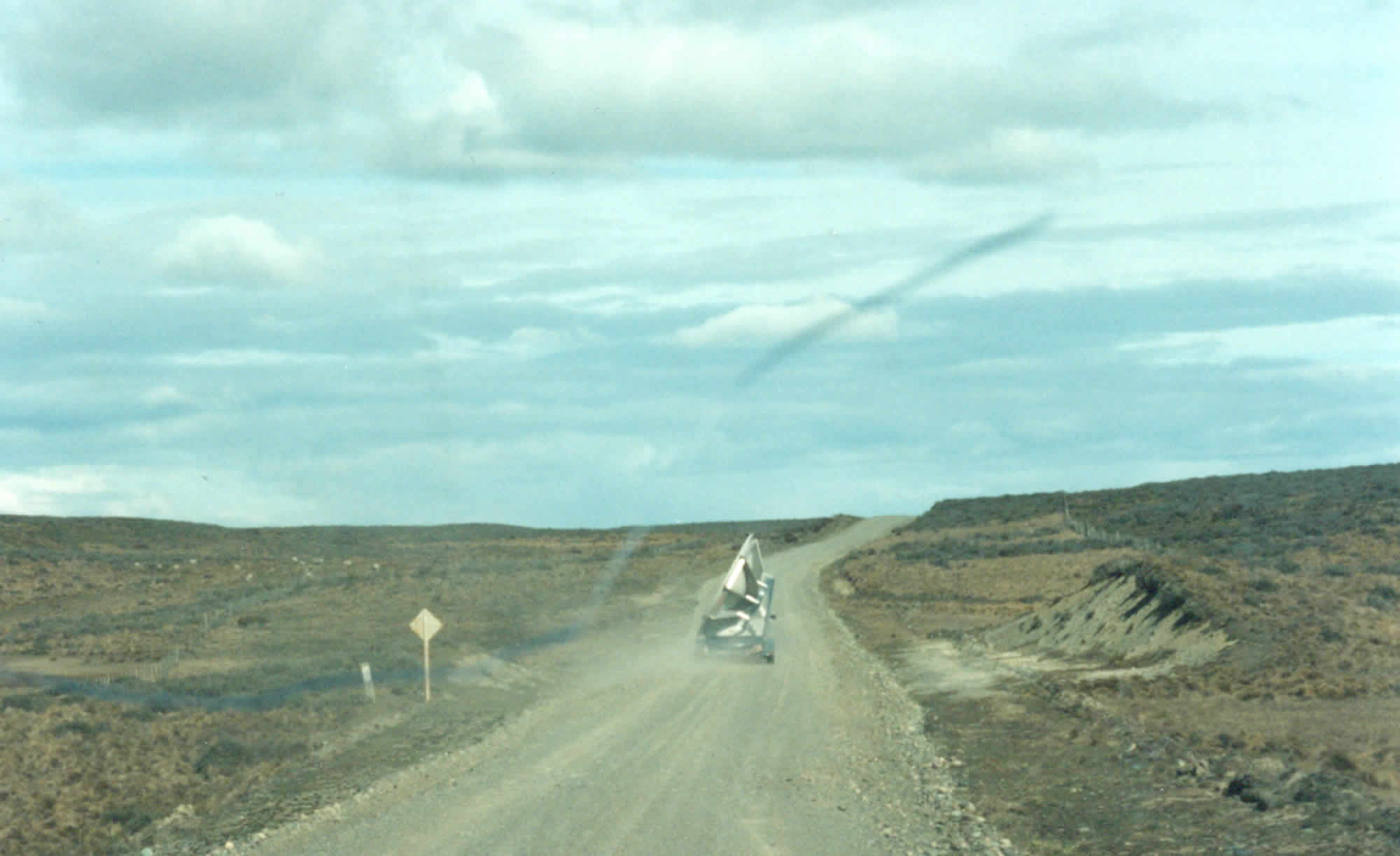 Photo of following the pickup and satellite dish on the road to Porvenir from the ferry at Bahía Azul