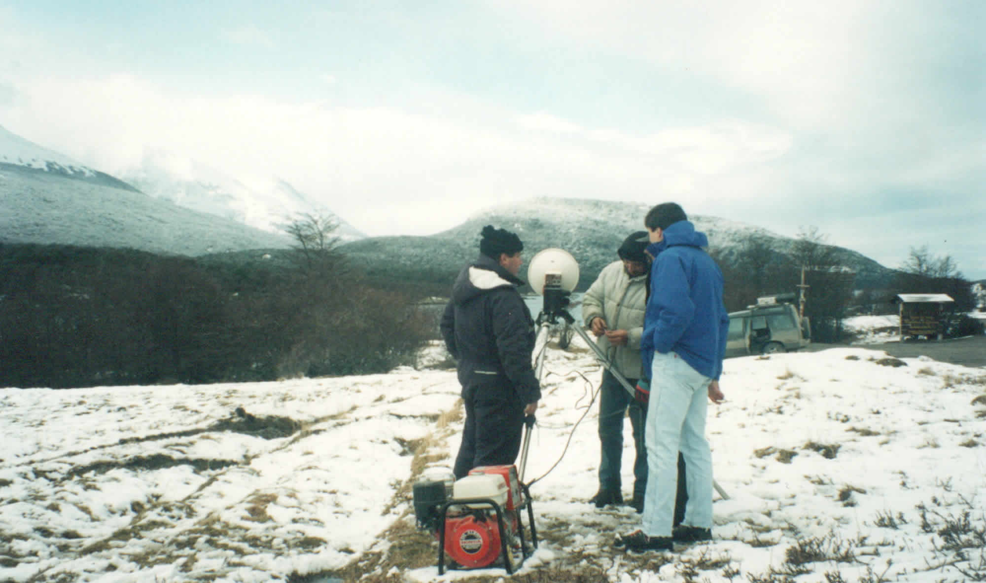 Photo of a small microwave dish at Lapataia Bay receiving signal from Bahia Ensenada