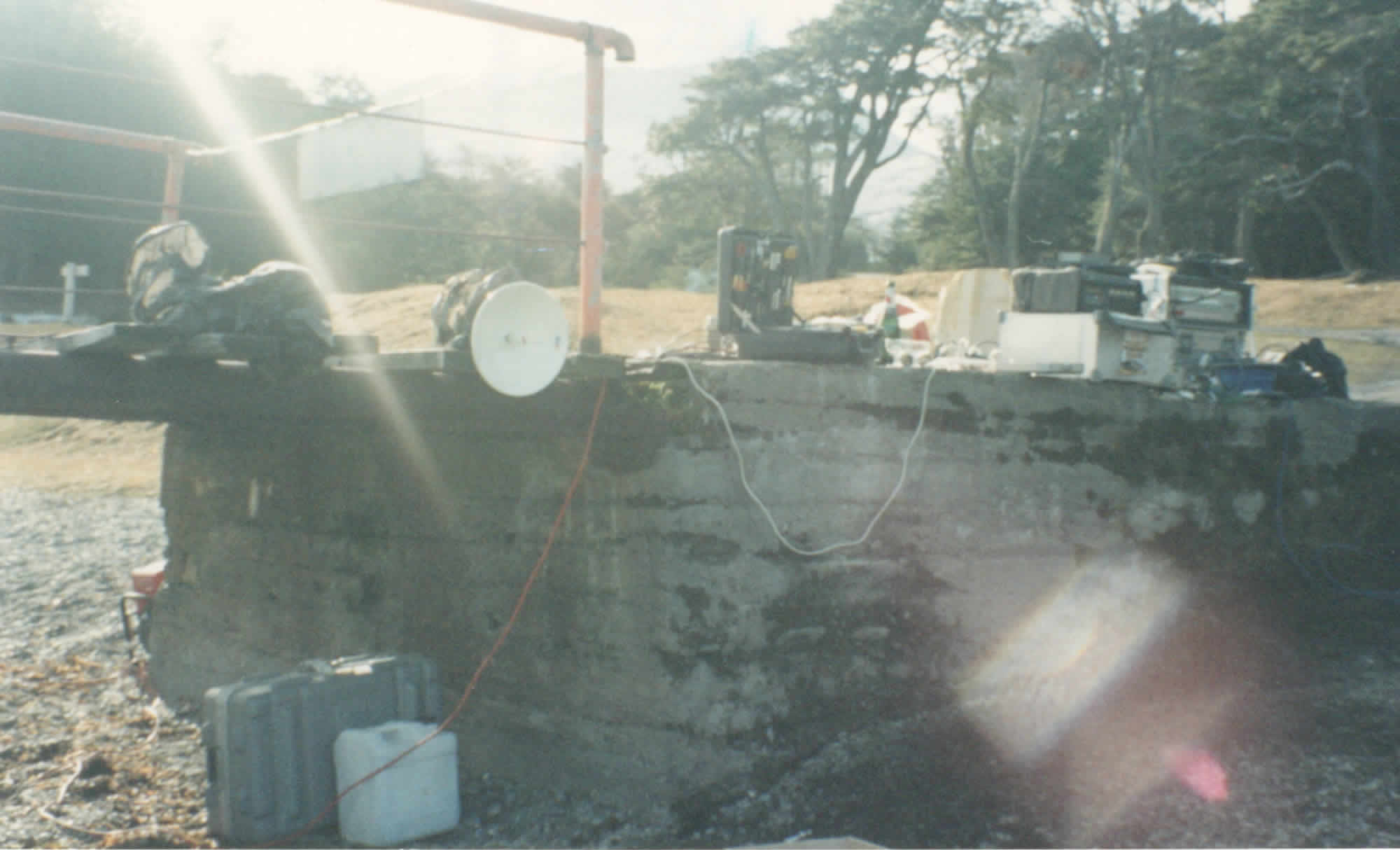 Photo of all the broadcast gear at a small jetty in Bahia Ensenada