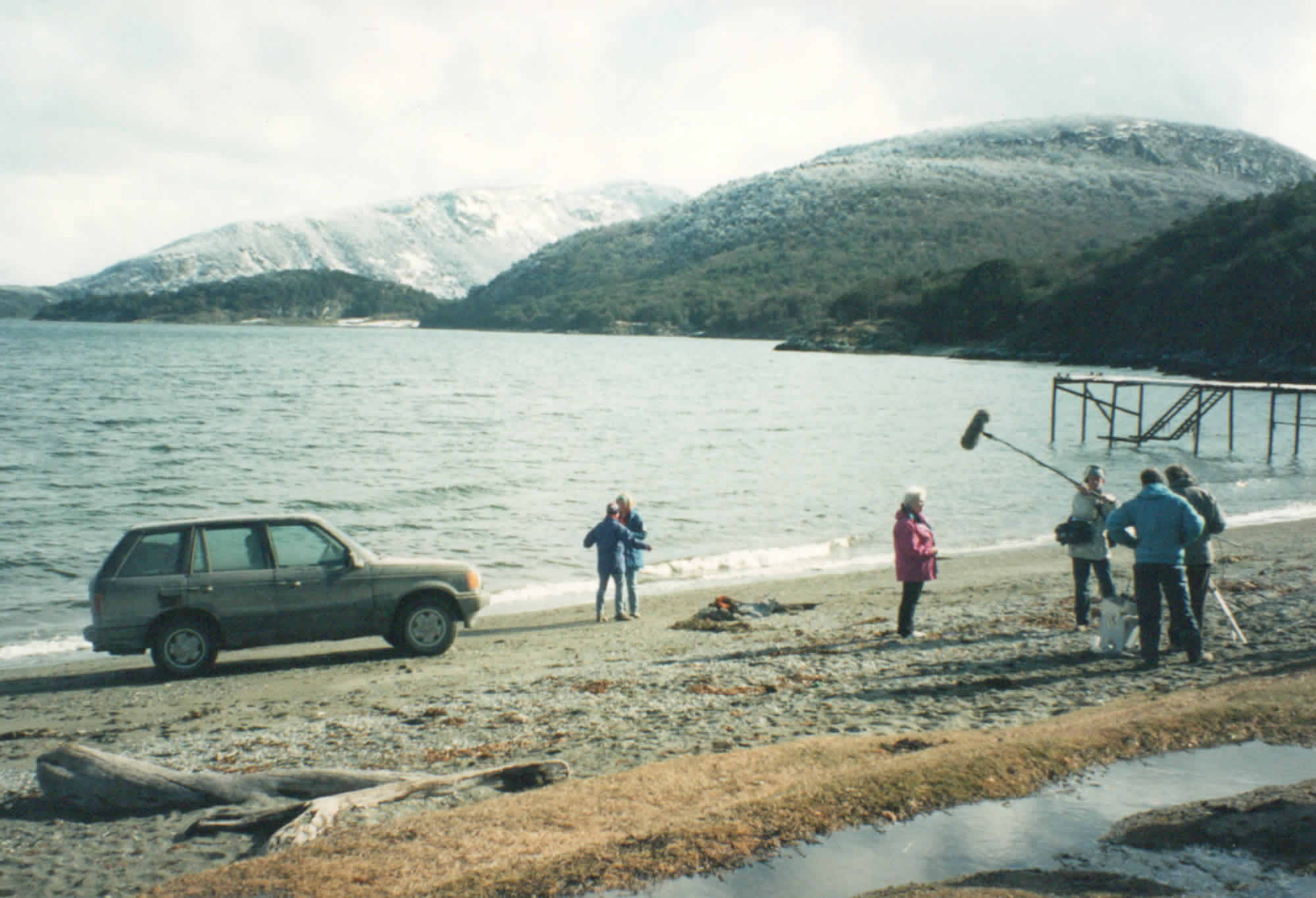 Photo of the spectacular Bahia Ensenada beach and bay with film crew and Natalie Goodall